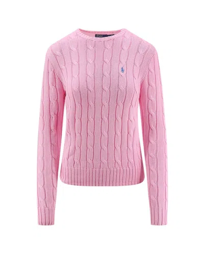 Polo Ralph Lauren Cotton Sweater With Embroidered Logo On The Front In Pink