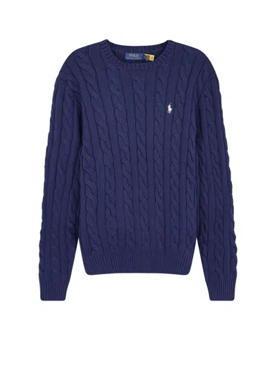 Polo Ralph Lauren Cotton Sweater With Embroidered Logo On The Front In Blue