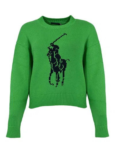 Polo Ralph Lauren Cotton Sweater With Green Intarsia Logo