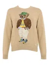 Polo Ralph Lauren Cotton Sweater With Polo Bear Intarsia In Neutral