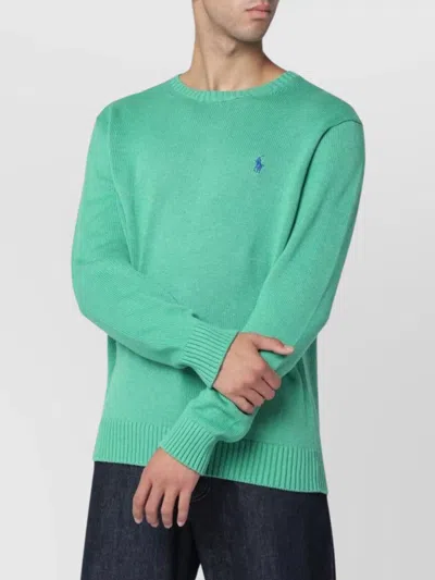 Polo Ralph Lauren Cotton Sweater With Ribbed Cuffs And Hem In Green