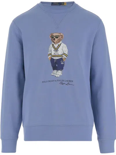 Polo Ralph Lauren Light Blue Cotton Sweatshirt With Print In Clear Blue