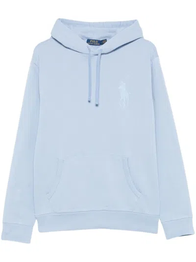 Polo Ralph Lauren Cotton Sweatshirt With Kangaroo Pocket And Drawstring Hood In Blue