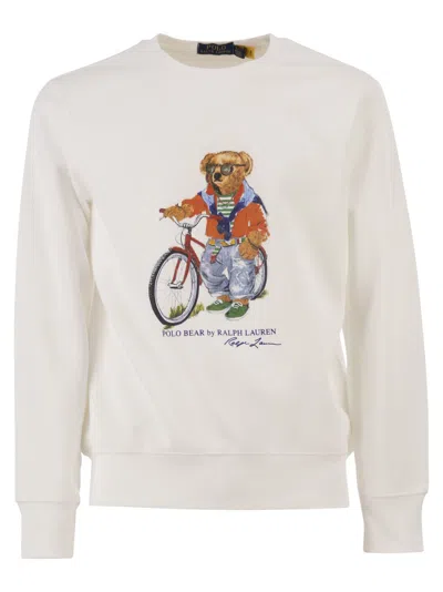 Polo Ralph Lauren Cotton Sweatshirt With Polo Bear Print In Neutral