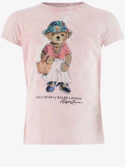 Polo Ralph Lauren Kids' Cotton T-shirt With Polo Bear In Hint Of Pink Tie Dye