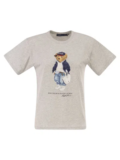 Polo Ralph Lauren Cotton T Shirt With Polo Bear Print In Gray