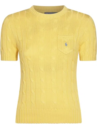 Polo Ralph Lauren Short Sleeve Cable Sweater In Yellow