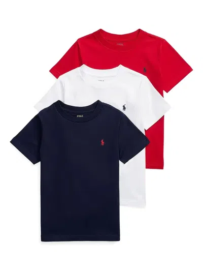 Polo Ralph Lauren Kids' Cotton T-shirts (set Of Three) In Blue