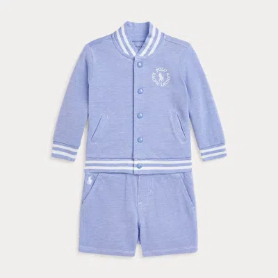 Polo Ralph Lauren Babies' Cotton Tee, Baseball Jacket & Short Set In Harbor Island Blue Multi