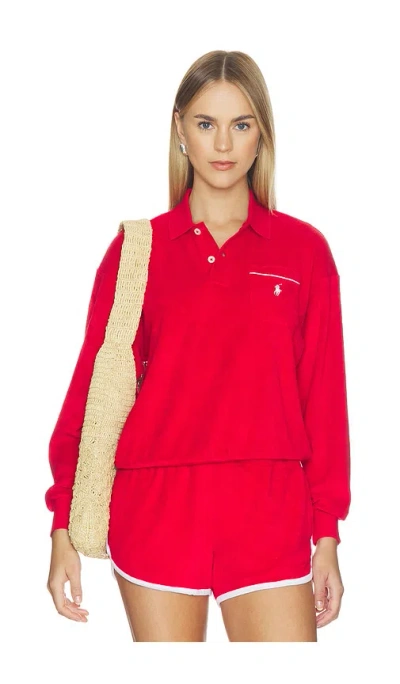 Polo Ralph Lauren Cotton Terry Long Sleeve Collared Polo In Red