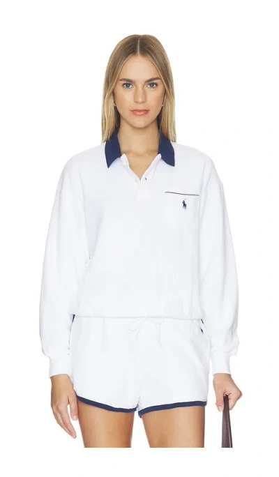Polo Ralph Lauren Cotton Terry Long Sleeve Collared Polo In White