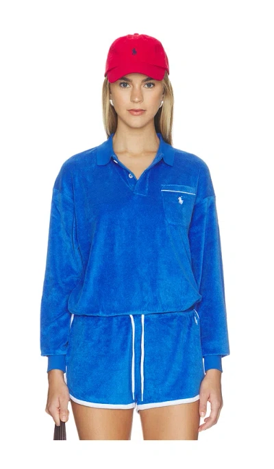 Polo Ralph Lauren Cotton Terry Long Sleeve Polo In Blue