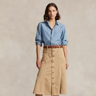 Polo Ralph Lauren Button-fastening Cotton-blend Skirt In Neutrals