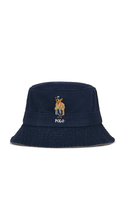 Polo Ralph Lauren Cotton Twill Novelty Bear Loft Bucket Hat In Navy
