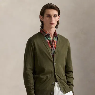 Polo Ralph Lauren Cotton V-neck Cardigan In Olive
