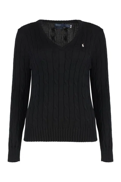 Polo Ralph Lauren Cable-knit Wool-cashmere V-neck Sweater In Polo Black