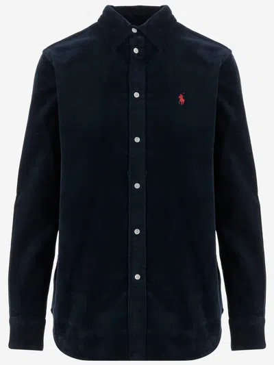 Polo Ralph Lauren Cotton Velvet Logo Shirt In Black