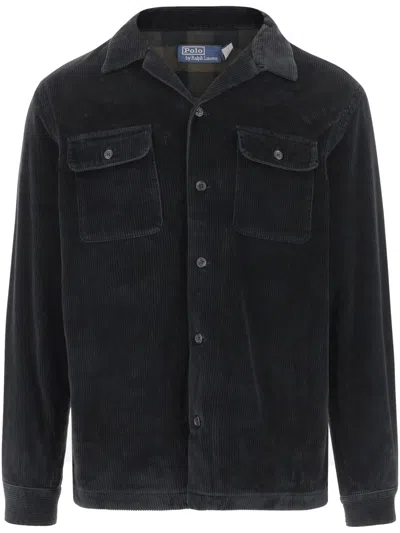 Polo Ralph Lauren Cotton Velvet Shirt With Classic Collar And Textured Detailing In Blue