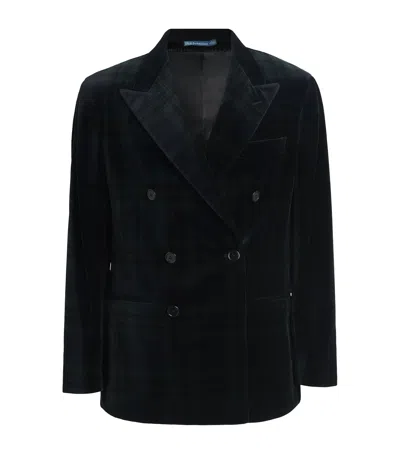 Polo Ralph Lauren Cotton Velvet Tartan Double-breasted Blazer In Green