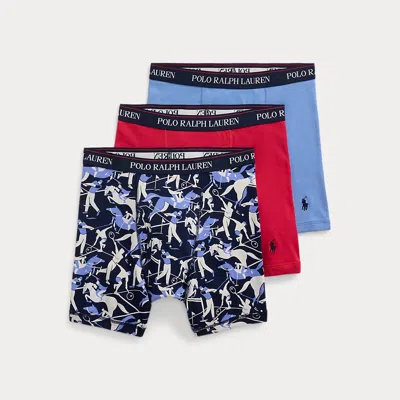 Polo Ralph Lauren Cotton Wicking Boxer Brief 3-pack In Print Red Blue