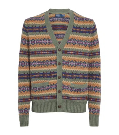 Polo Ralph Lauren Cotton-wool-linen Jacquard Cardigan In Green