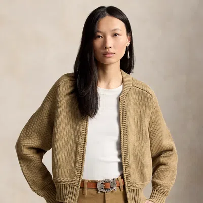 Polo Ralph Lauren Cotton-blend Full-zip Sweater In Desert Khaki