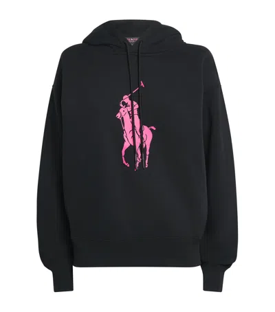 Polo Ralph Lauren Cotton-blend Pink Pony Hoodie In Black