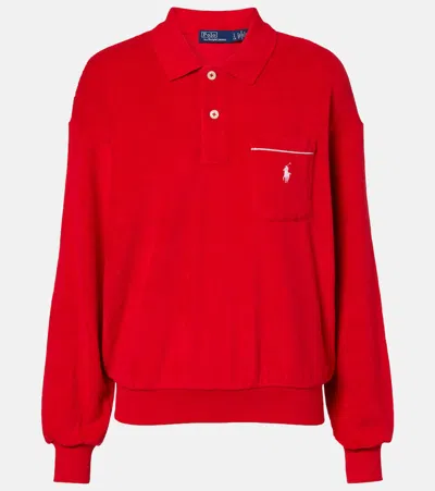 Polo Ralph Lauren Embroidered Cotton-blend Terry Polo Sweater In Red