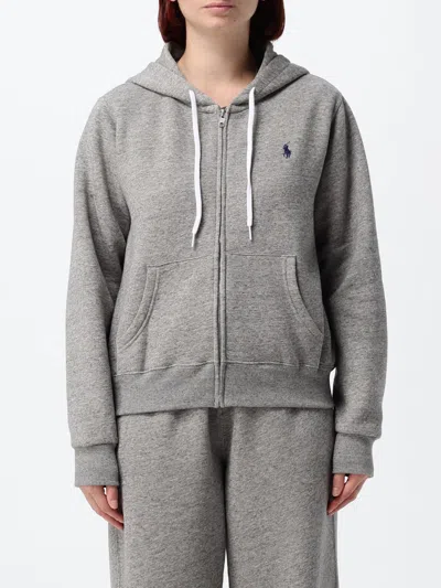 Polo Ralph Lauren Cotton-blend Zip-up Hoodie With Embroidered Logo In Gray