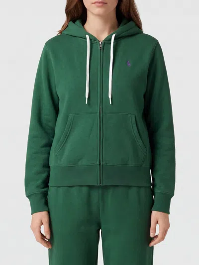 Polo Ralph Lauren Cotton-blend Zip-up Hoodie With Embroidered Logo In Green