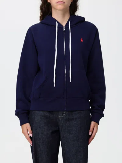 Polo Ralph Lauren Cotton-blend Zip-up Hoodie With Embroidered Logo In Blue