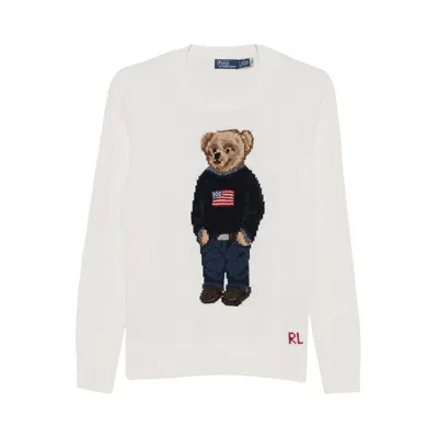 Pre-owned Polo Ralph Lauren Cotton/linen Bear-bear Sweater-long Sleeve-pullover 'deckwash White Multi' | Women