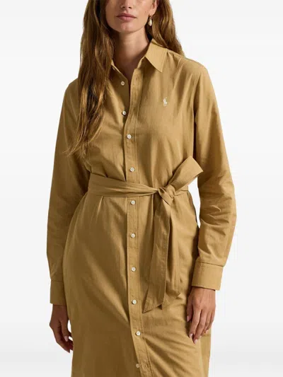 Polo Ralph Lauren Cotton-linen Blend Shirt Dress In Brown