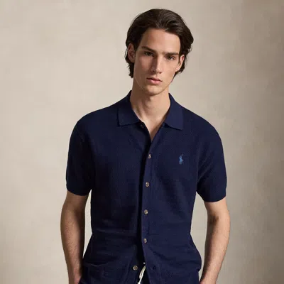Polo Ralph Lauren Cotton-linen Camp Shirt Sweater In Bright Navy In Blue