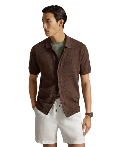 Polo Ralph Lauren Cotton-linen Short-sleeve Cardigan In Brown