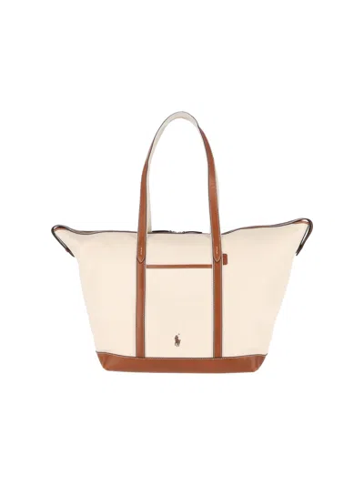 Polo Ralph Lauren Cotton-nylon And Cow Leather Handbag In White