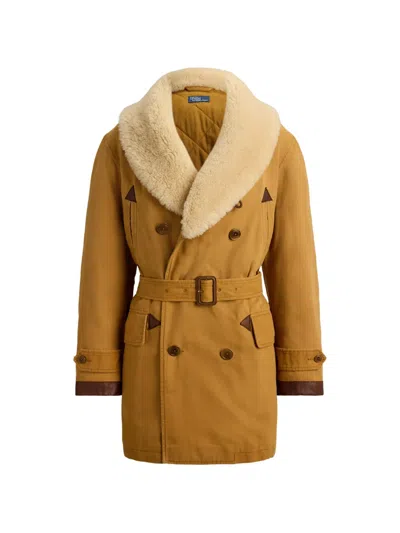 Polo Ralph Lauren Country Ranch Shearling-collar Belted Coat In Brown