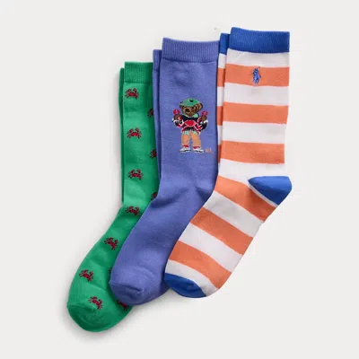 Polo Ralph Lauren Kids' Crab-motif Crew Sock 3-pack In Multi