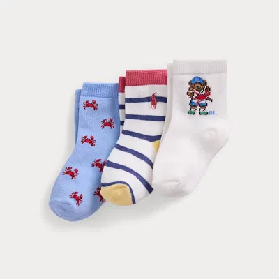 Polo Ralph Lauren Babies' Crab-motif Crew Sock 3-pack In White