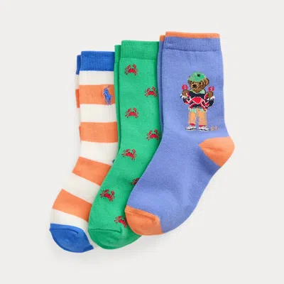 Polo Ralph Lauren Kids' Crab-motif Crew Sock 3-pack In Multi