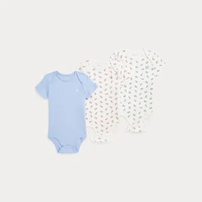 Polo Ralph Lauren Babies' Crab-print Cotton Bodysuit 3-pack Set In Multi