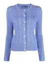 Polo Ralph Lauren Light Blue Cable-knit Cotton Crewneck Cardigan In Blue
