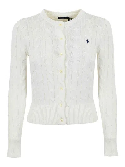 Polo Ralph Lauren Cable Cardigan With Logo In White