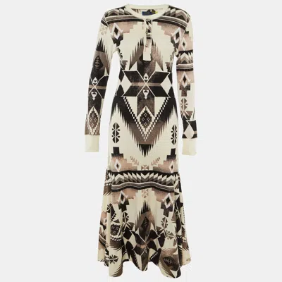 Pre-owned Polo Ralph Lauren Cream Aztec Print Knit Maxi Dress M In White