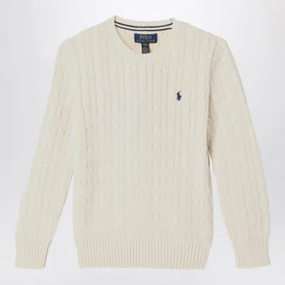 POLO RALPH LAUREN CREAM CABLE-KNIT CREWNECK SWEATER