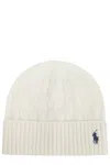 Polo Ralph Lauren Cream Cable Knit Hat With Turned-up Brim In Neutral