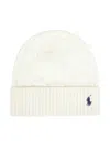 Polo Ralph Lauren Cream Cable Knit Hat With Turned-up Brim In White