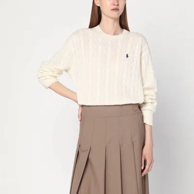 POLO RALPH LAUREN CREAM-COLORED CABLE-KNIT SWEATER IN WOOL AND CASHMERE