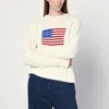 Polo Ralph Lauren Cream Sweater With Flag Detail In Green