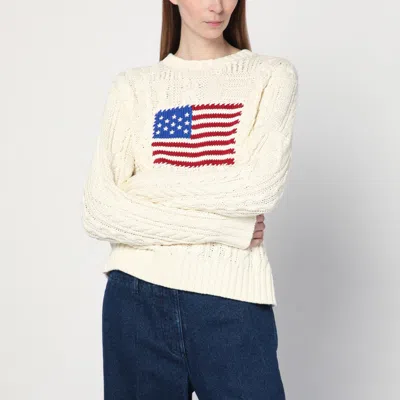 POLO RALPH LAUREN POLO RALPH LAUREN CREAM-COLORED SWEATER WITH FLAG DETAIL